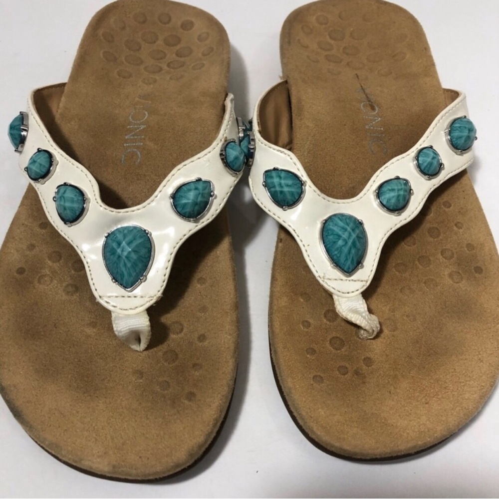 Vionic white turquoise stone thong comfort arch sandals. Size 7.